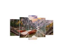 Cuadro Sobre Lienzo 160x85cm Cuadros Pared Barcos Montañas Lago Wall Art Prints
