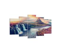 Cuadro Sobre Lienzo 160x85cm Cuadros Pared Cascada Cielo Montaña Wall Art Prints