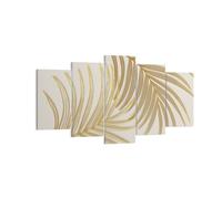 Cuadros Decoracion Salon Dorado Hojas Palmeras Lienzos decorativos 160x85cm Cuadro Sobre Lienzo Moderno Dormitorio Cuadros Pared Imágenes Tríptico 5 Piezas Wall Art Prints Grande XXL EA160x85-4738