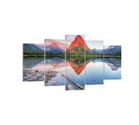 Cuadro Sobre Lienzo 160x85cm Cuadros Pared Lago Montañas Reflejo Wall Art Prints