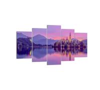Cuadro Sobre Lienzo 160x85cm Cuadros Pared Paisaje montaña lago iglesia Wall Art