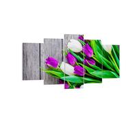Cuadro Sobre Lienzo 160x85cm Cuadros Pared Tulipanes madera ramo flores Wall Art