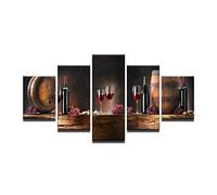 Cuadro sobre Lienzo 5 Piezas 200x100cm Impresión en Lienzo Cuadros Modernos para Dormitorios Sala de Estar Cocina Decoracion de Pared - UVA Vino Tinto,Sin Marco