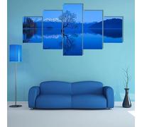 Cuadro sobre Lienzo 5 Piezas Impresión En Lienzo Cuadro De Pintura Póster De Arte cuadros decoracion salon modernos cuadros para dormitorios Árbol bajo la luz de la luna en el lago Wanaka 150x80cm