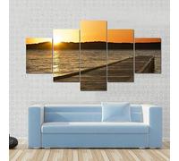 Cuadro sobre Lienzo 5 Piezas Impresión En Lienzo Cuadro De Pintura Póster De Arte cuadros decoracion salon modernos cuadros para dormitorios Pequeño embarcadero sobresale en el lago al amanecer