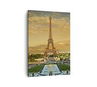 Cuadro sobre Lienzo 50x70 cm Moderno Vertical Arquitectura Ciudades - 0435 | Torre Eiffel Francia París Cuadro Decorativo Arte mural Decoración del Hogar Salón Dormitorio Cocina Cuadros de Pared