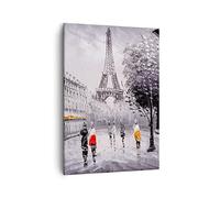 Cuadro sobre Lienzo 50x70 cm Moderno Vertical Arquitectura Personas - 2961 | París Eiffel Cuadro Decorativo Arte mural Decoración del Hogar Salón Dormitorio Cocina sobre Lienzo Cuadros de Pared Estilo