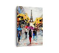Cuadro sobre Lienzo 50x70 cm Moderno Vertical Arquitectura Personas - 3941 | París Ciudad Casa Cuadro Decorativo Arte mural Decoración del Hogar Salón Dormitorio Cocina sobre Lienzo Cuadros de Pared