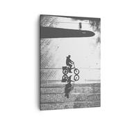 Cuadro Sobre Lienzo 50x70cm Cuadros Blanco Y Negro Ciclista Soledad Wall Art