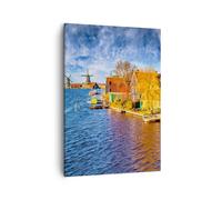 Cuadro Sobre Lienzo 50x70cm Cuadros Campo Molino de viento Agua pueblo Wall Art