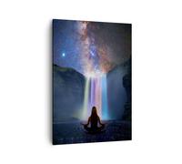 Cuadro Sobre Lienzo 50x70cm Cuadros Cascada Las Estrellas Meditación Wall Art