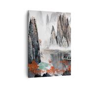 Cuadro Sobre Lienzo 50x70cm Cuadros montañas cuento de hadas niebla Wall Art