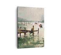 Cuadro Sobre Lienzo 50x70cm Cuadros Pared barco orilla puente Wall Art Prints