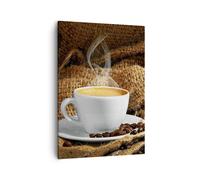 Cuadro Sobre Lienzo 50x70cm Cuadros Pared Cappuccino taza granos bolsa Wall Art