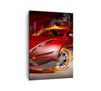Cuadro Sobre Lienzo 50x70cm Cuadros Pared Coche llamas rojo Wall Art Prints