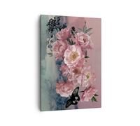 Cuadro Sobre Lienzo 50x70cm Cuadros Pared Flores Mariposa Nubes Wall Art Prints