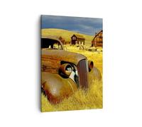 Cuadro Sobre Lienzo 50x70cm Cuadros Pared Granja viejo coche abandonado Wall Art