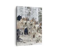 Cuadro Sobre Lienzo 50x70cm Cuadros Pared Manada Lobos Invierno Wall Art Prints