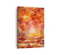 Cuadro Sobre Lienzo 50x70cm Cuadros Pared Otoño Bosque Rojo Wall Art Prints