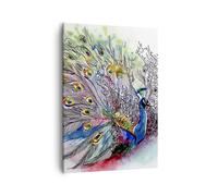 Cuadro Sobre Lienzo 50x70cm Cuadros Pared pavo real pluma color Wall Art Prints