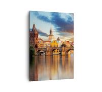 Cuadro Sobre Lienzo 50x70cm Cuadros Pared Praga puente historia río Wall Art