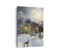 Cuadro Sobre Lienzo 50x70cm Cuadros Pared pueblo trineo nieve Wall Art Prints