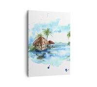 Cuadro Sobre Lienzo 50x70cm Cuadros Pared Trópicos agua bungalow orilla Wall Art