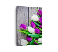 Cuadro Sobre Lienzo 50x70cm Cuadros Pared Tulipanes madera ramo flores Wall Art