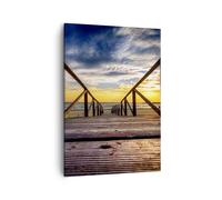 Cuadro Sobre Lienzo 50x70cm Playa océano arena puente de madera puesta de sol