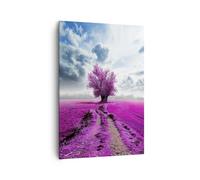 Cuadro Sobre Lienzo 70x100cm Cuadros Brezo campo árbol nubes paisaje Wall Art