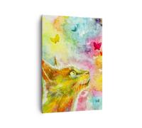 Cuadro Sobre Lienzo 70x100cm Cuadros Gato mariposa arco iris magia Wall Art