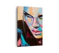 Cuadro Sobre Lienzo 70x100cm Cuadros Mujer emociones cara multicolor Wall Art