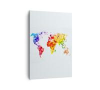 Cuadro Sobre Lienzo 70x100cm Cuadros Mundo mapa colorido continentes Wall Art
