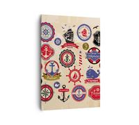 Cuadro Sobre Lienzo 70x100cm Cuadros Pared Ancla bandera insignia barco Wall Art