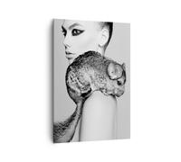 Cuadro Sobre Lienzo 70x100cm Cuadros Pared Chinchilla Mujer Retrato Wall Art