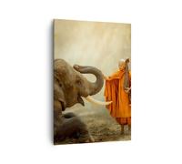 Cuadro Sobre Lienzo 70x100cm Cuadros Pared elefante monje colmillo Wall Art