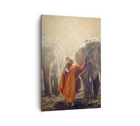 Cuadro Sobre Lienzo 70x100cm Cuadros Pared elefante monje selva Wall Art Prints