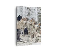 Cuadro Sobre Lienzo 70x100cm Cuadros Pared Manada Lobos Invierno Wall Art Prints