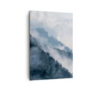 Cuadro Sobre Lienzo 70x100cm Cuadros Pared Montañas Niebla árboles Wall Art