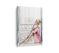 Cuadro Sobre Lienzo 70x100cm Cuadros Pared Mujer Balcón Ventana Wall Art Prints