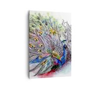 Cuadro Sobre Lienzo 70x100cm Cuadros Pared pavo real pluma color Wall Art Prints
