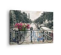 ARTTOR Lienzos decorativos Ámsterdam Bicicletas Puente Cuadro Sobre Lienzo Moderno 70x50cm Cuadros Decoracion Salon Dormitorio Cocina Cuadros Pared Imágenes Wall Art Prints Decor Canvas AA70x50-4503
