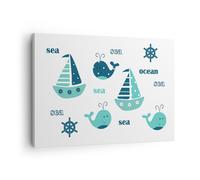Cuadro Sobre Lienzo 70x50cm Cuadros Pared Ballenas barcos niños estrellas de mar