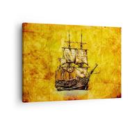 Cuadro Sobre Lienzo 70x50cm Cuadros Pared Barco pirata océano tesoro Wall Art