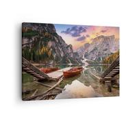 Cuadro Sobre Lienzo 70x50cm Cuadros Pared Barcos Montañas Lago Wall Art Prints