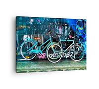 Cuadro Sobre Lienzo 70x50cm Cuadros Pared Bicicletas Graffiti Calle Pared Art