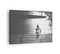 Cuadro Sobre Lienzo 70x50cm Cuadros Pared Blanco Y Negro Ciclista Soledad Art