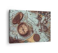 Cuadro Sobre Lienzo 70x50cm Cuadros Pared Brújula Vintage Mapa Wall Art Prints