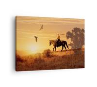 Cuadro Sobre Lienzo 70x50cm Cuadros Pared Caballo vaquero granja equitación Art