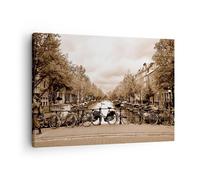 Cuadro Sobre Lienzo 70x50cm Cuadros Pared Canal Bicicletas Amsterdam centro Art